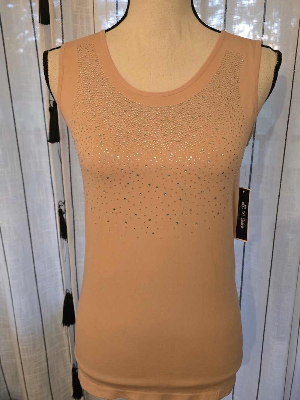 Rhinestone Scoop Neck Nude Tank Top by